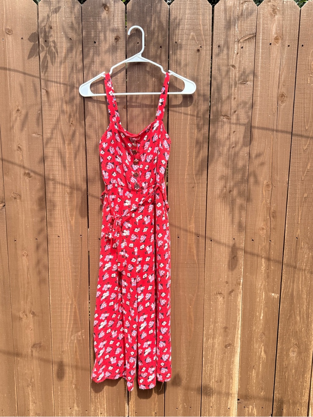 Mi Ami Red Floral Romper with White Print